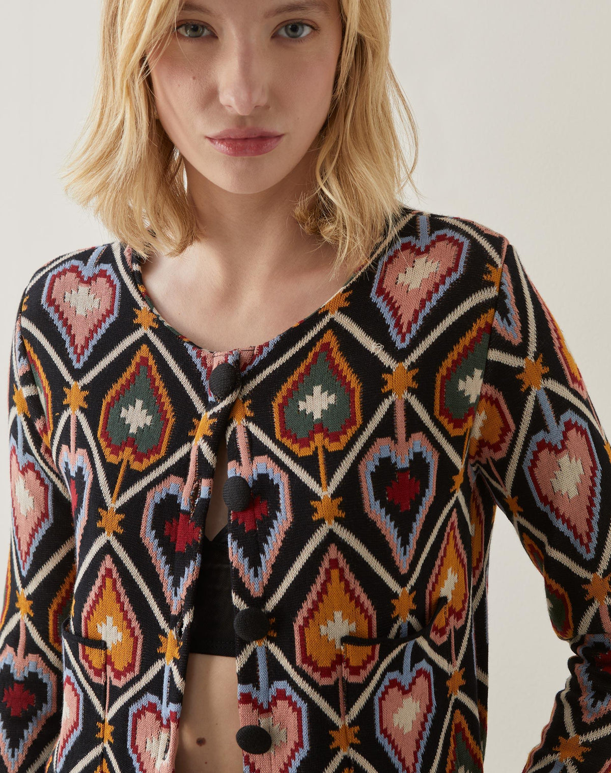 Jaqueta Cropped Tricot Jacquard  - Anturio Wallpaper