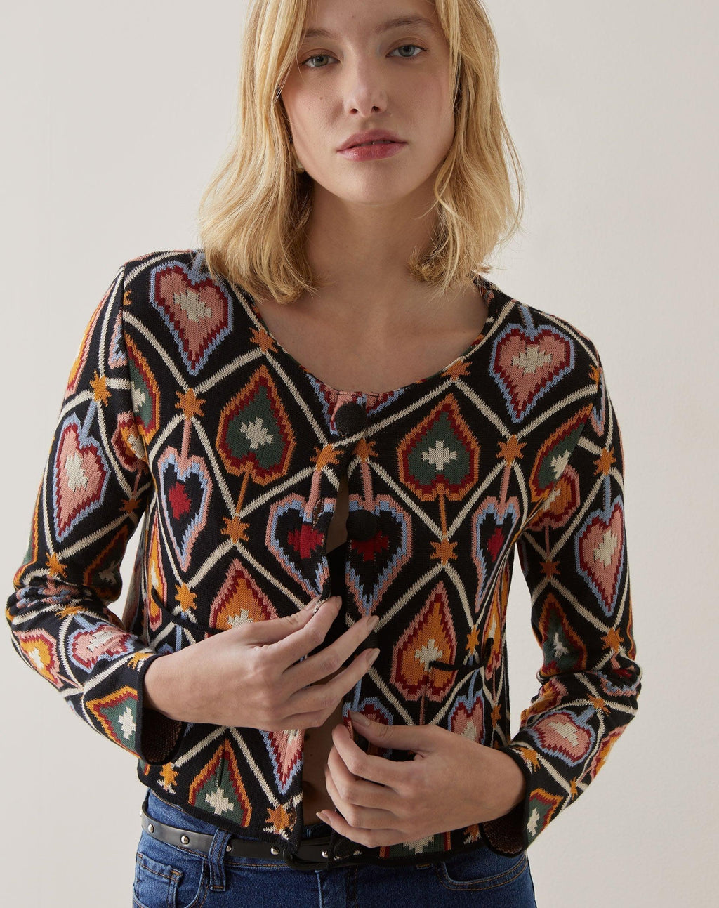 Jaqueta Cropped Tricot Jacquard  - Anturio Wallpaper